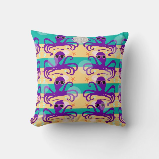 Octo Party Octopus Pattern Fun Cartoon Art Cushion (Front)
