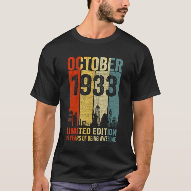 October 1933  90 Years Of Being Awesome T-Shirt (Front)