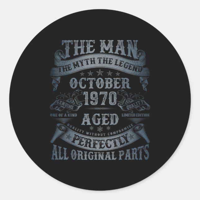 October 1970 55 Year Old Bday For Men 55th Birthda Classic Round Sticker (Front)