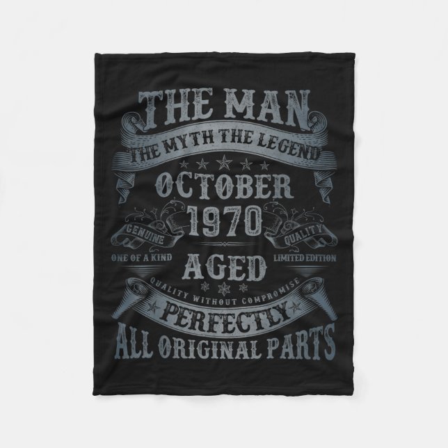 October 1970 55 Year Old Bday Gifts For Men 55th B Fleece Blanket (Front)