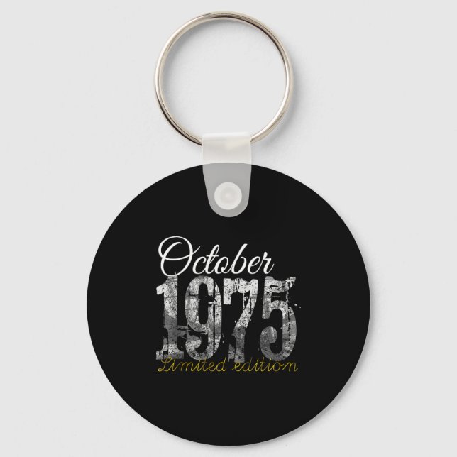 October 1975 Tee 50 Year Old Shirt 1975 50th Birth Key Ring (Front)