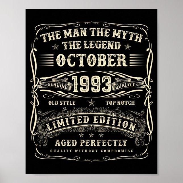 October 1993 32nd Birthday For Men 32 Year Old Bda Poster (Front)