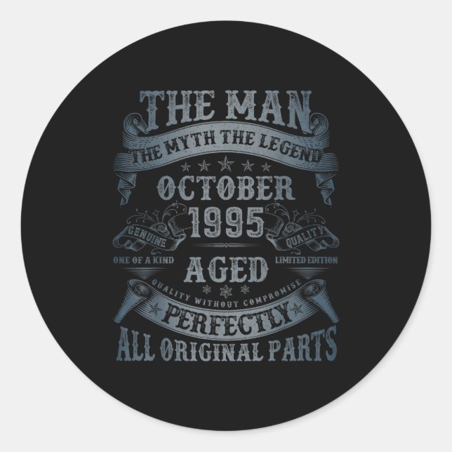October 1995 30 Year Old Bday For Men 30th Birthda Classic Round Sticker (Front)