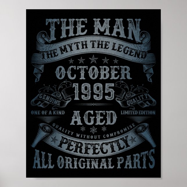 October 1995 30 Year Old Bday For Men 30th Birthda Poster (Front)