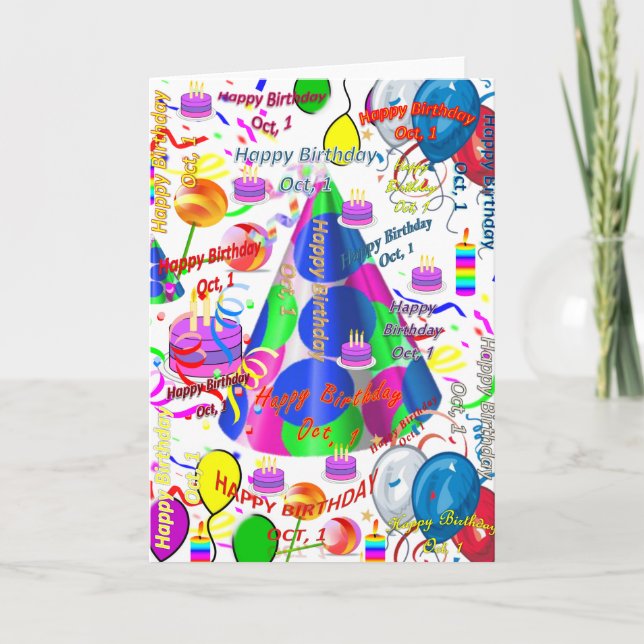 October, 1 Birthday Greeting Card Folded (Front)