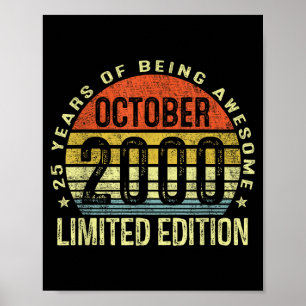 October 2000 25th Birthday For Men Women 25 Year O Poster