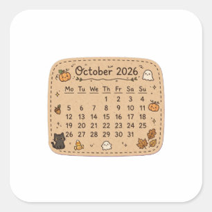 October 2026 Calendar Sticker Halloween