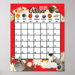 October 2026 Monthly Calendar Astrological     Poster