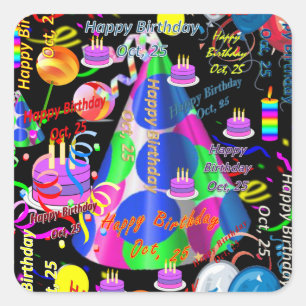 October, 25 Kids Birthday Stickers