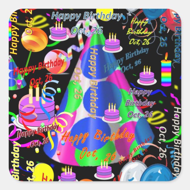 October, 26 Kids Birthday Stickers (Front)