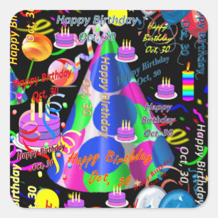 October, 30 Kids Birthday Stickers