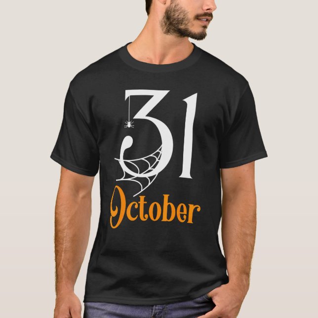 October 31 Spooky Halloween Spider And Web T-Shirt (Front)
