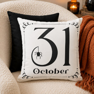 October 31st Black and White Halloween Typography Cushion