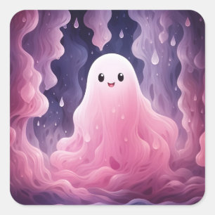 October 31st Halloween Cute Pink Ghost  Square Sticker