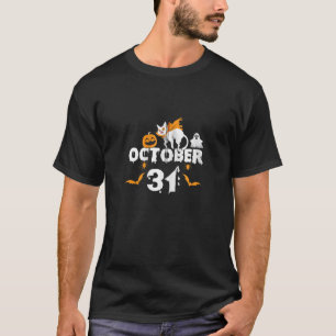 October 31st Halloween Pumpkin Skeleton Ghost Cat T-Shirt