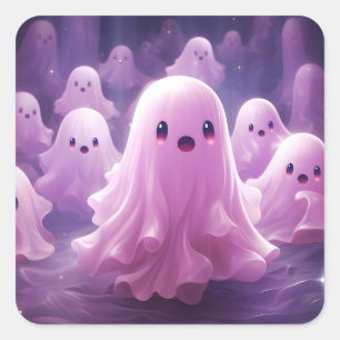 October 31st Happy Halloween Cute Pink Ghosts Square Sticker