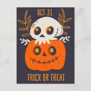 October 31st Skull and Pumpkin Postcard