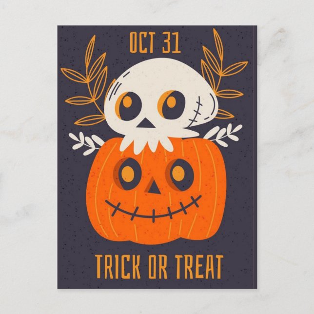 October 31st Skull and Pumpkin Postcard (Front)
