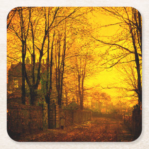October Afterglow John Atkinson Grimshaw Square Paper Coaster