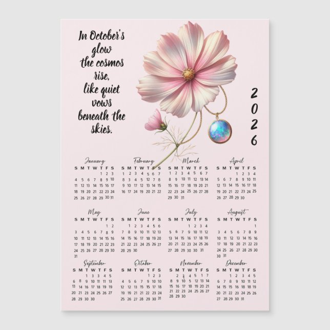 October Birth Flower Calendar and Stone (Front)