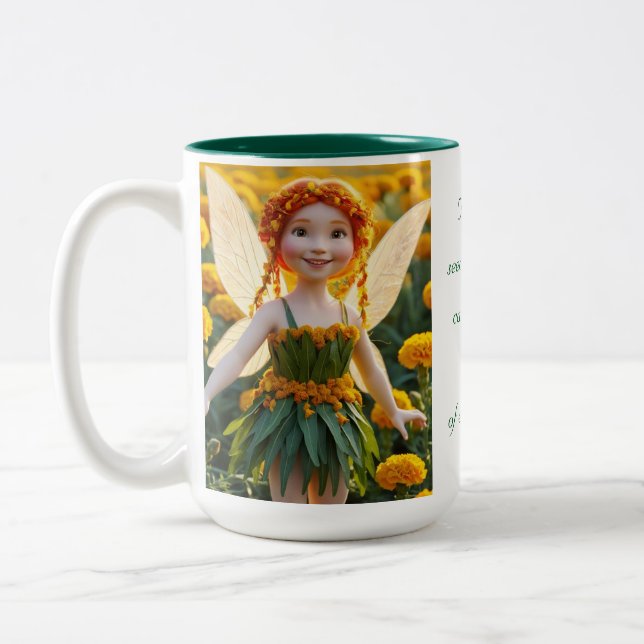 October Birth Flower - Marigold Flower Fairy - Two-Tone Coffee Mug (Left)