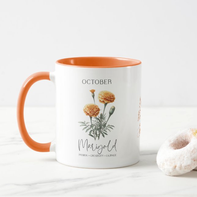 October Birth Month Flower Marigold Birthday Gift Mug (With Donut)