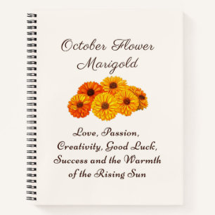October Birth Month Flower Marigold Elegant Notebook