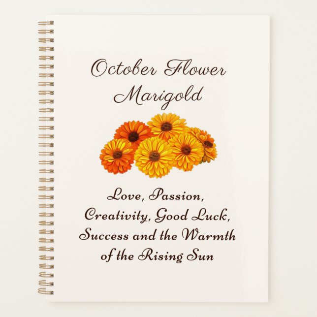 October Birth Month Flower Marigold Elegant  Planner (Front)
