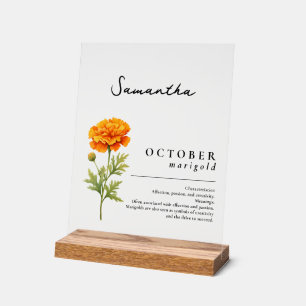 October Birth Month Flower Marigold Personalised Acrylic Sign