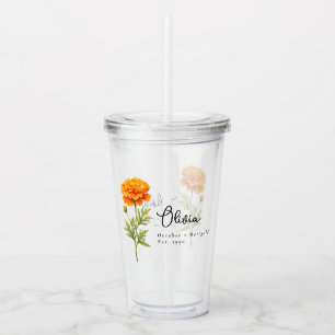 October Birth Month Flower Marigold Personalised Acrylic Tumbler