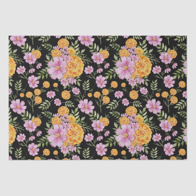 October Birth Month Flowers Marigold Cosmos Tissue Paper (Front)
