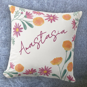 October Birth Month Marigold Cosmos Personalised Cushion