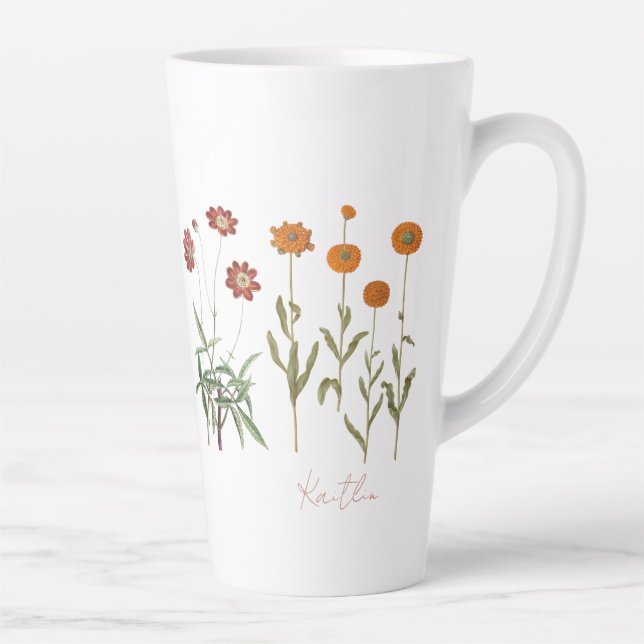 October Birth Month Vintage Flowers Latte Mug (Right)