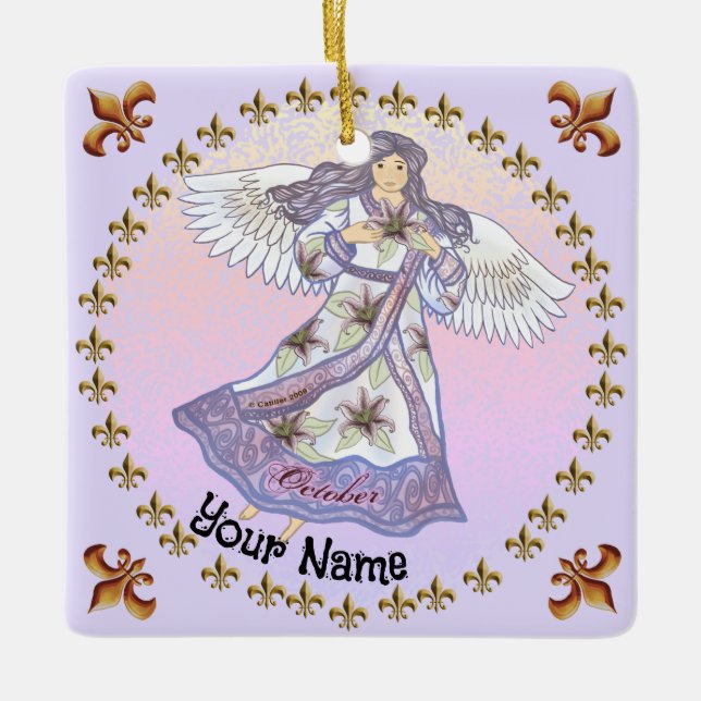 October Birthday Angel birthday custom ornaments (Front)