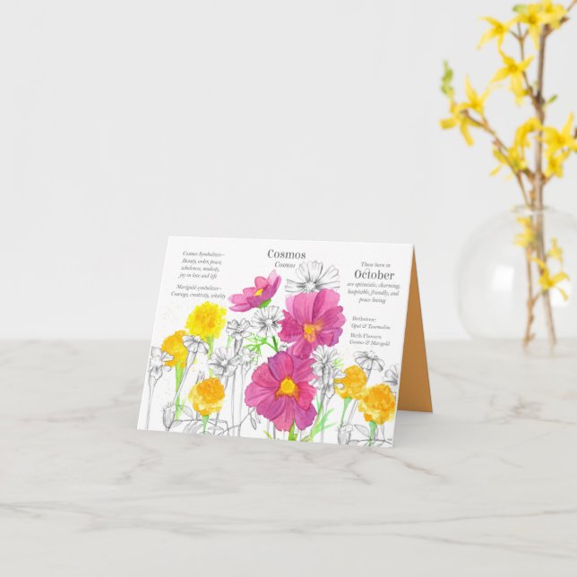 October Birthday Cosmos Marigold Birth Month Card (Yellow Flower)