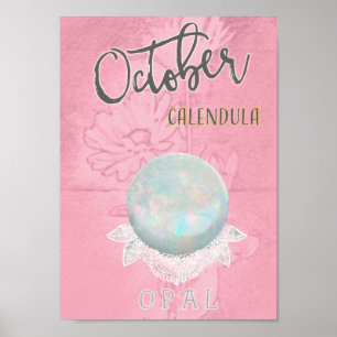 October  Birthday Flower and Birthstone Poster