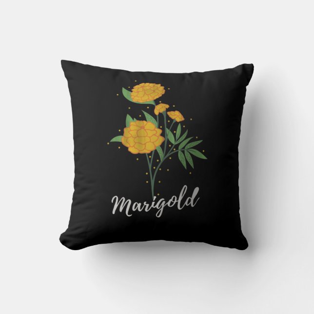 October birthday gift marigold flower vintage cushion (Front)