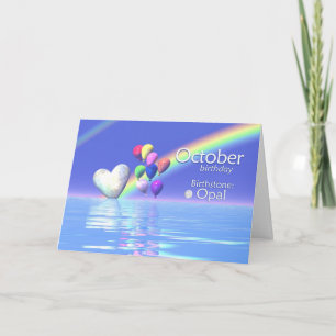 October Birthday Opal Heart Card