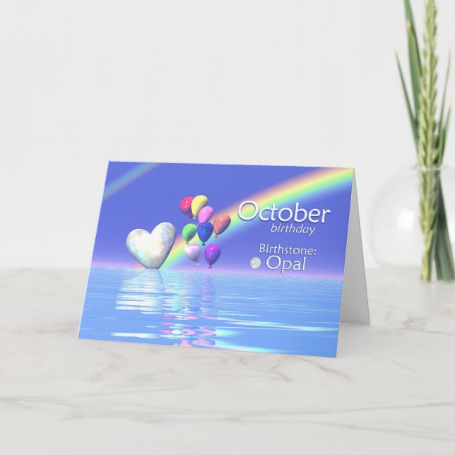 October Birthday Opal Heart Card (Front)