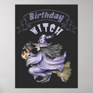 October Birthday Witch Spooky Halloween  Poster