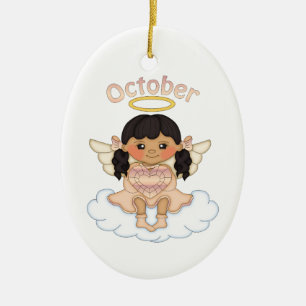 October Birthstone Angel Black Ceramic Tree Decoration