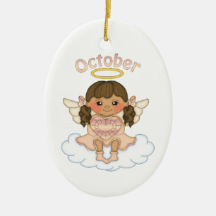 October Birthstone Angel Brunette Ceramic Tree Decoration