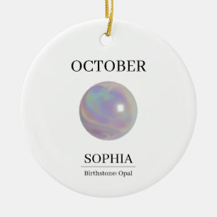 October Birthstone Birthday Name Opal Ceramic Tree Decoration