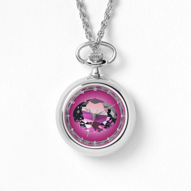 October Birthstone Round Necklace, Silver Plated Watch (Front)