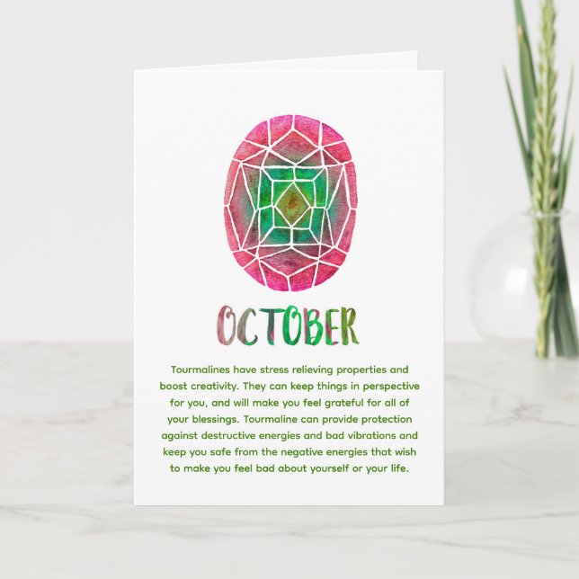 October Birthstone Watercolor Tourmaline Birthday Card (Front)