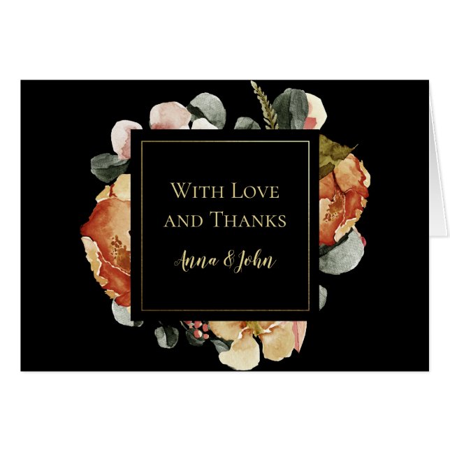 October Blooms on Black Wedding Thank You (Front Horizontal)