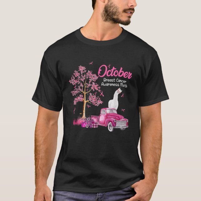 October Breast Cancer Awareness Month LLama Pumpki T-Shirt (Front)
