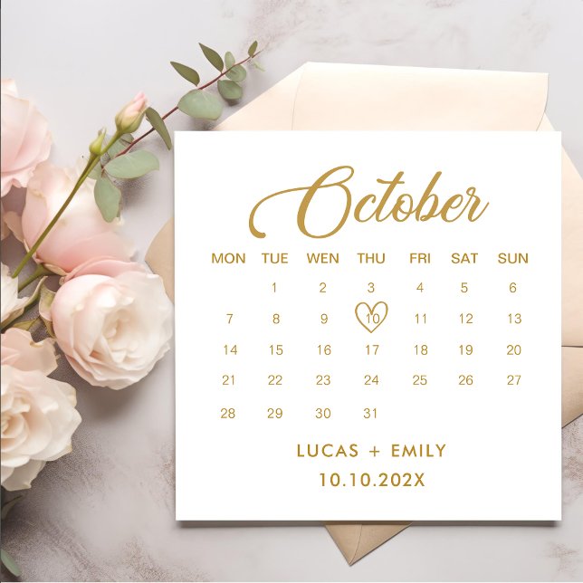 October Calendar Gold Wedding Napkin (Creator Uploaded)