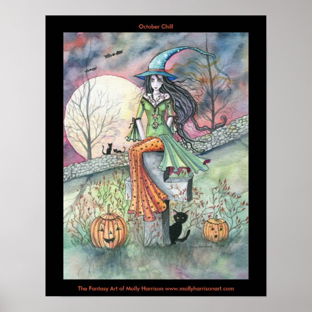 October Chill Halloween Witch Cat Poster (Front)