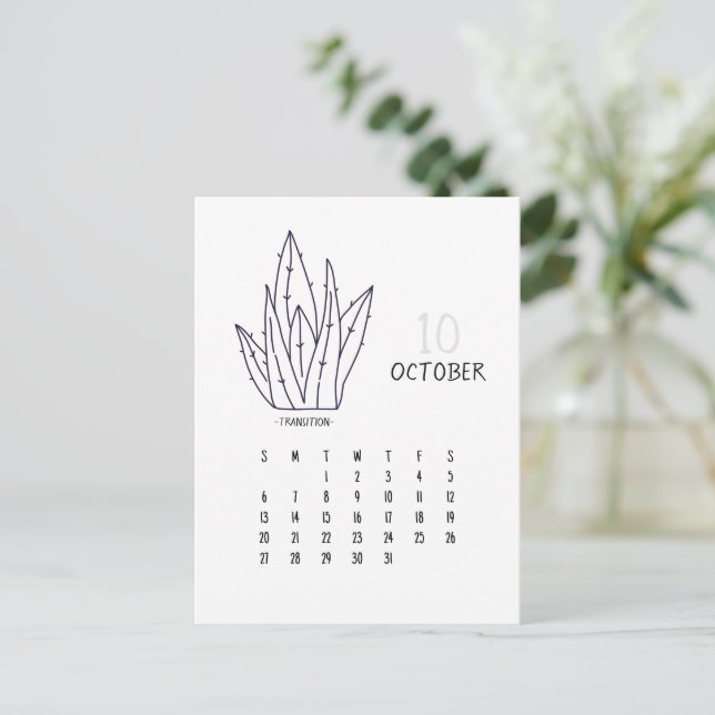 October Customisable Cactus 2024 Calendar Card (Standing Front)